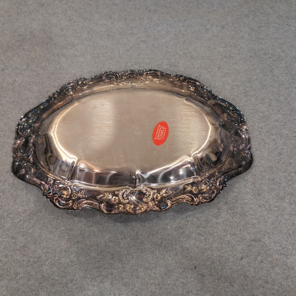 Towle Old Master Embossed Silverplate Oval Serving Tray Floral Scroll Border - Picture 6 of 7
